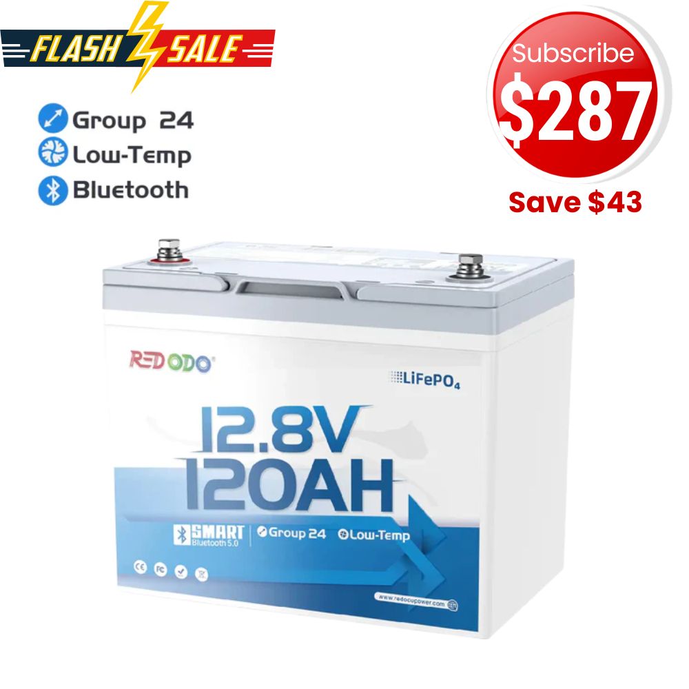 🔥【Sale-$287 After Subscribe】Redodo 12V 120Ah Group 24 Trolling Motor Bluetooth Lithium Battery | For 3+ Days Fishing