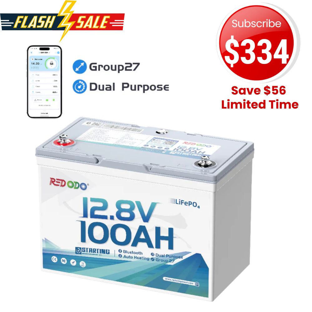 🔥【Sale-$334 After Subscribe】Redodo 12V 100Ah 900 CCA Group 27 Dual Purpose Marine Battery with OTA Bluetooth Auto-Heating