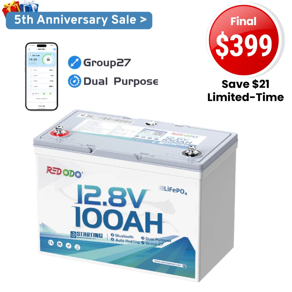 🔥【Final $399】Redodo 12V 100Ah 900 CCA Group 27 Dual Purpose Marine Battery with OTA Bluetooth Auto-Heating