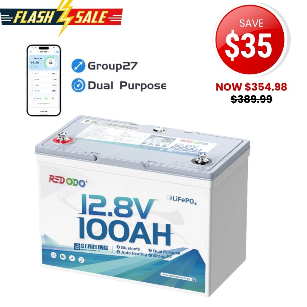 ⚡【SAVE $35】Redodo 12V 100Ah 900 CCA Group 27 Dual Purpose Marine Battery with OTA Bluetooth Auto-Heating