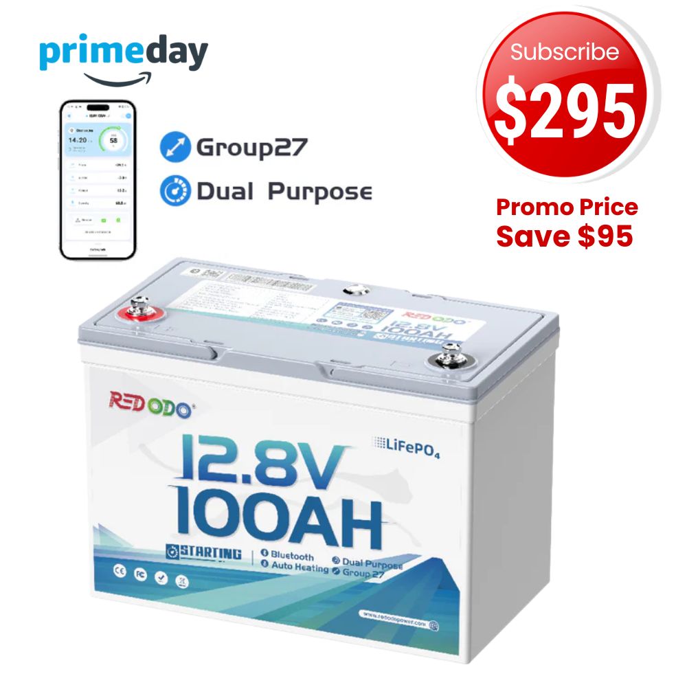 🔥【Prime Big Deal】Redodo 12V 100Ah 900 CCA Group 27 Dual Purpose Marine Battery with OTA Bluetooth Auto-Heating