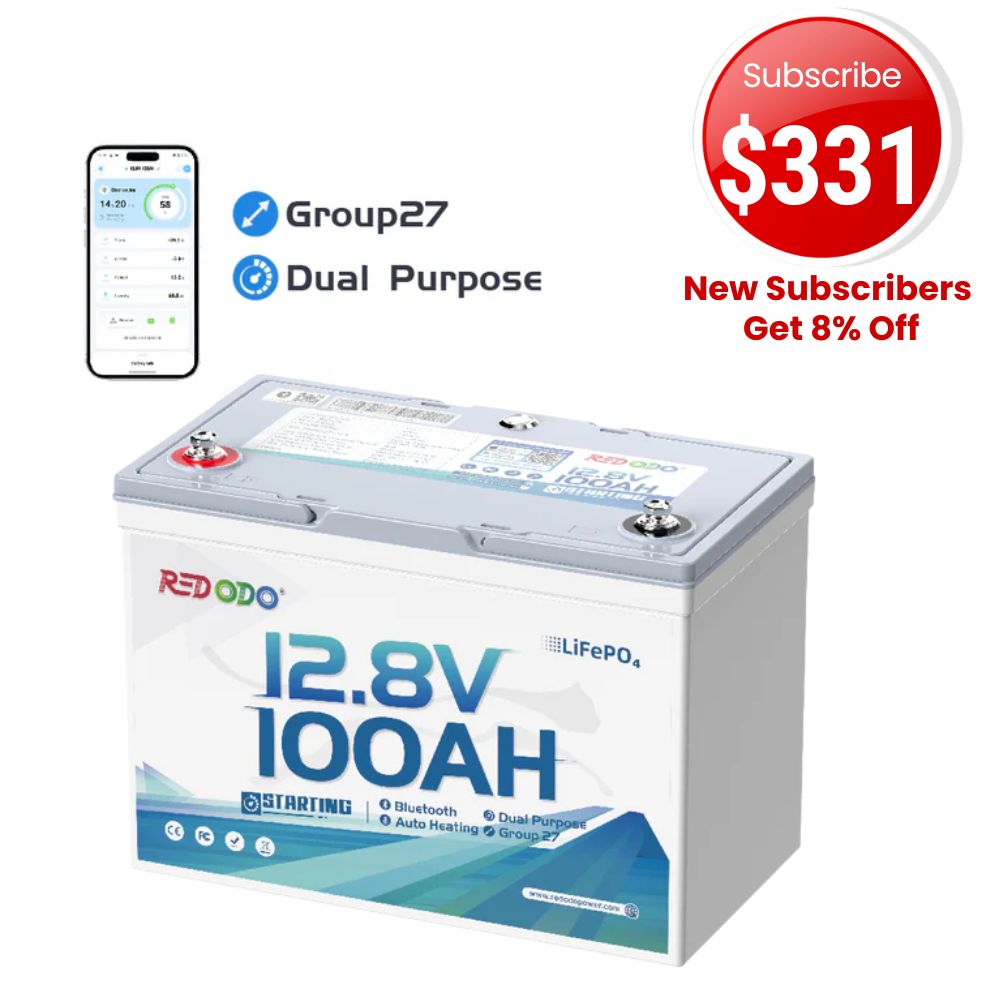 🔥【Extended Deal】Redodo 12V 100Ah 900 CCA Group 27 Dual Purpose Marine Battery with OTA Bluetooth Auto-Heating