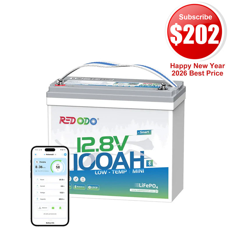 🔥【$202 After Subscribe】Redodo 12V 100Ah Mini Bluetooth LiFePO4 Battery | For RV, Marine, Solar