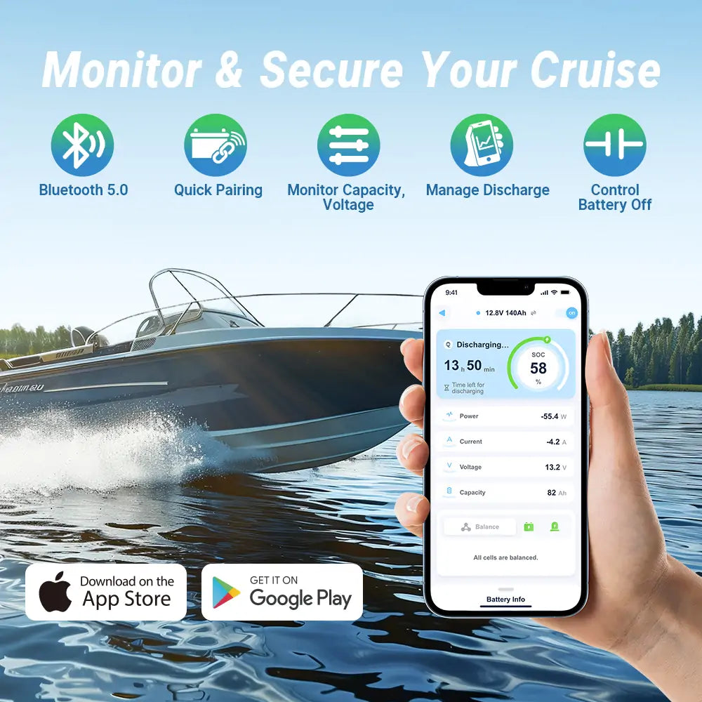 dual purpose 800 CCA marine battery with bluetooth monitoring