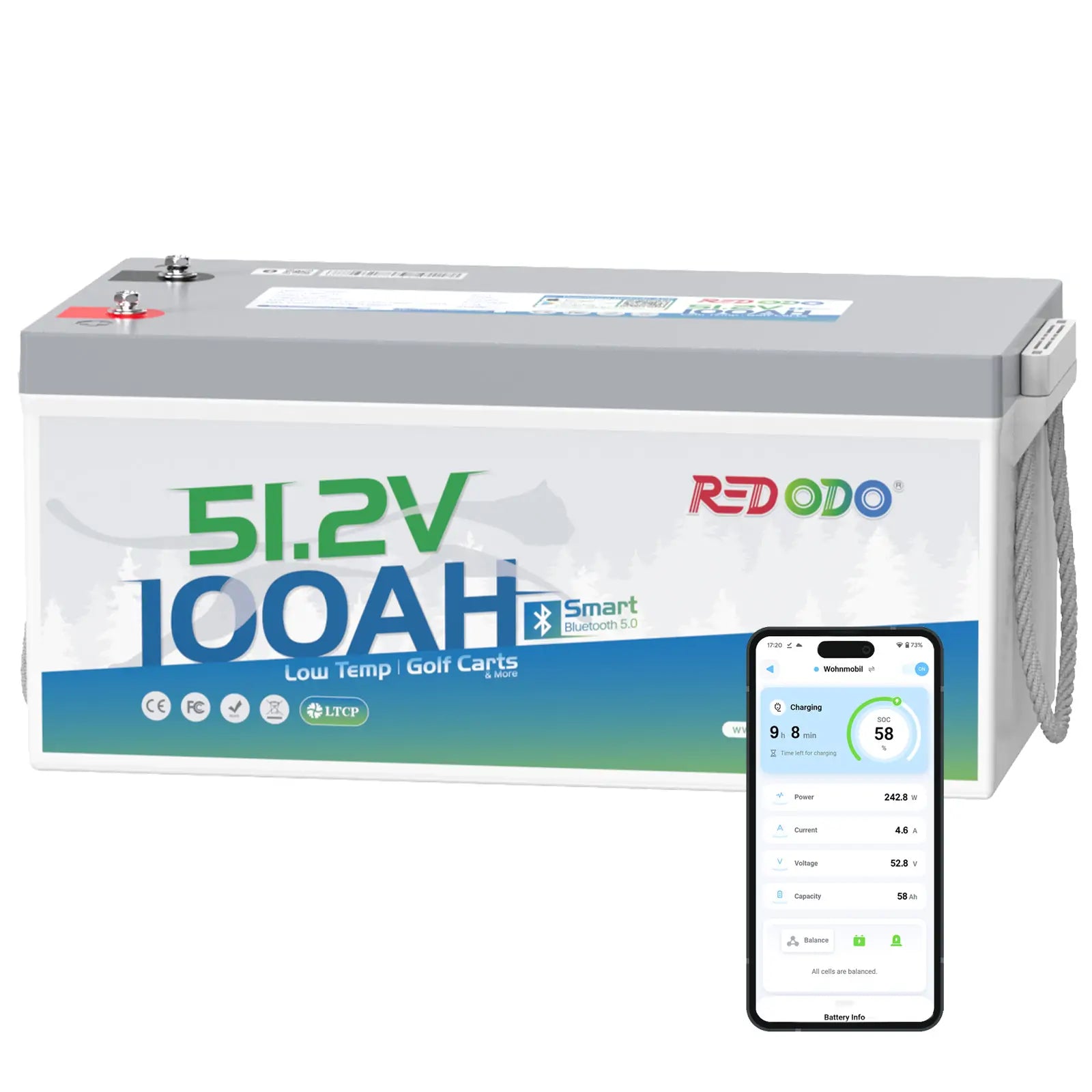 Redodo 48 volt lithium golf cart battery with bluetooth 
