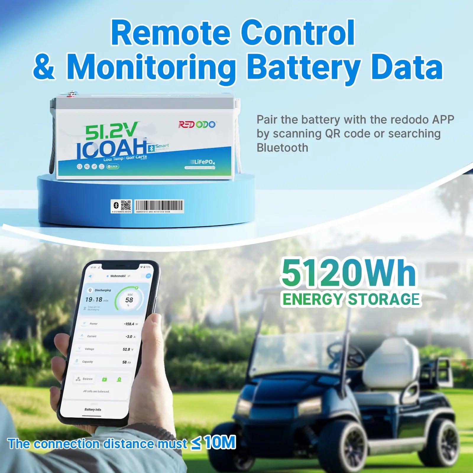 48V lithium golf carts battery with Bluetooth