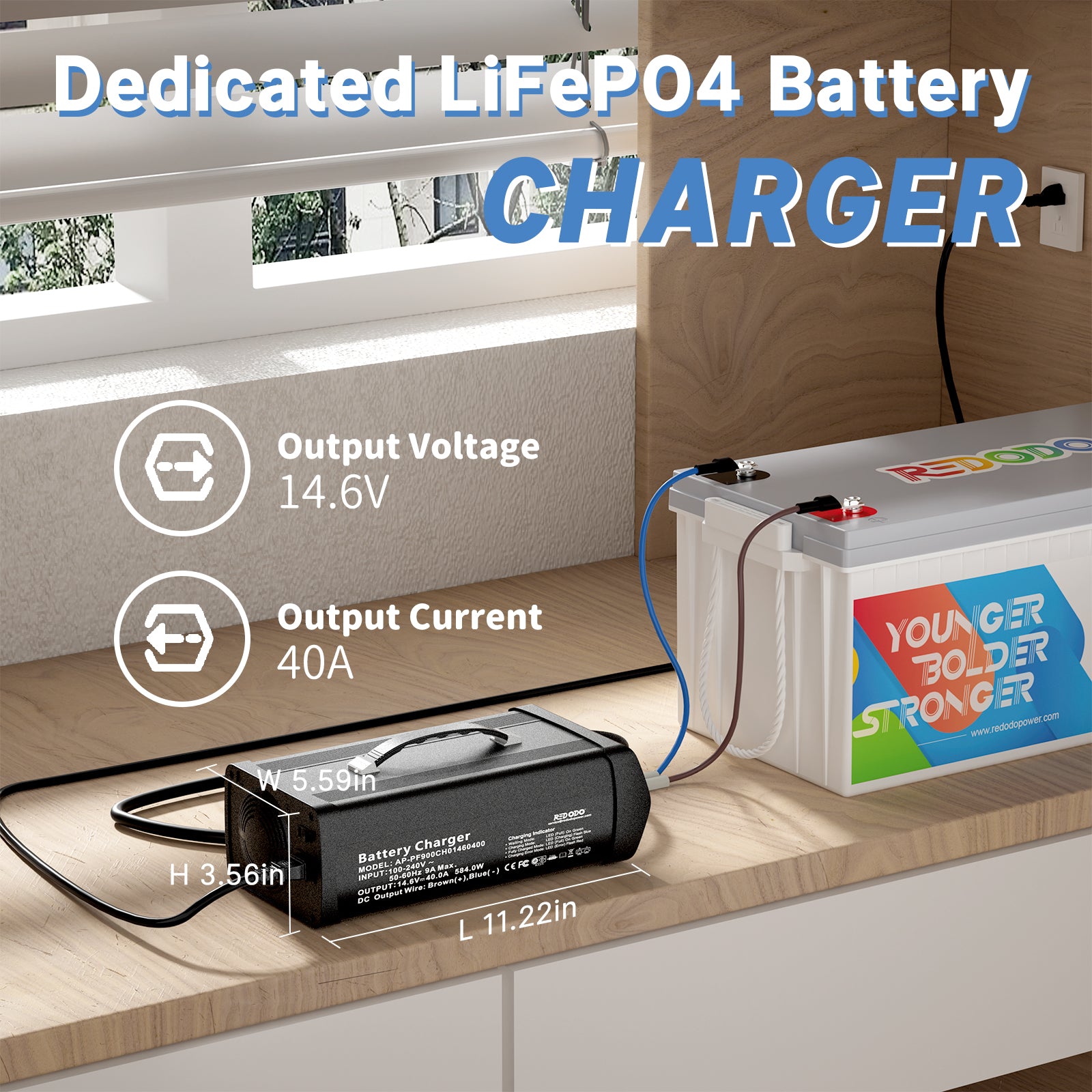 【Auto 15% OFF】Redodo 14.6V 40A LiFePO4 Battery Charger Redodo Power