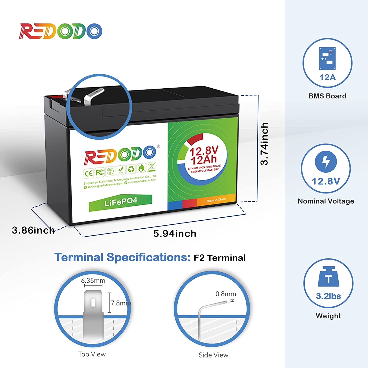 12V 12Ah lithium battery Redodo