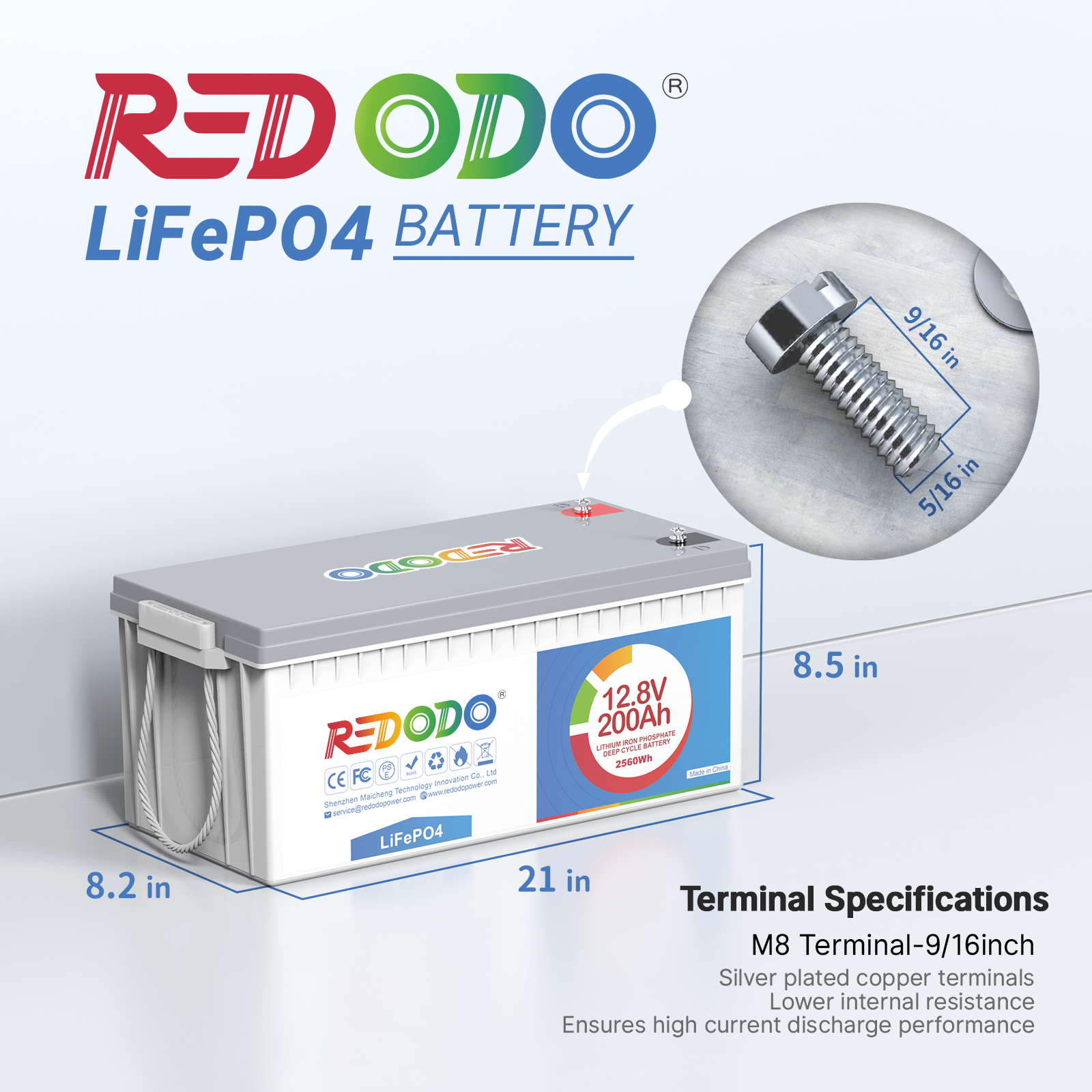 Redodo 12V 200Ah LiFePO4 Battery | 2.56kWh & 1.28kW Redodo