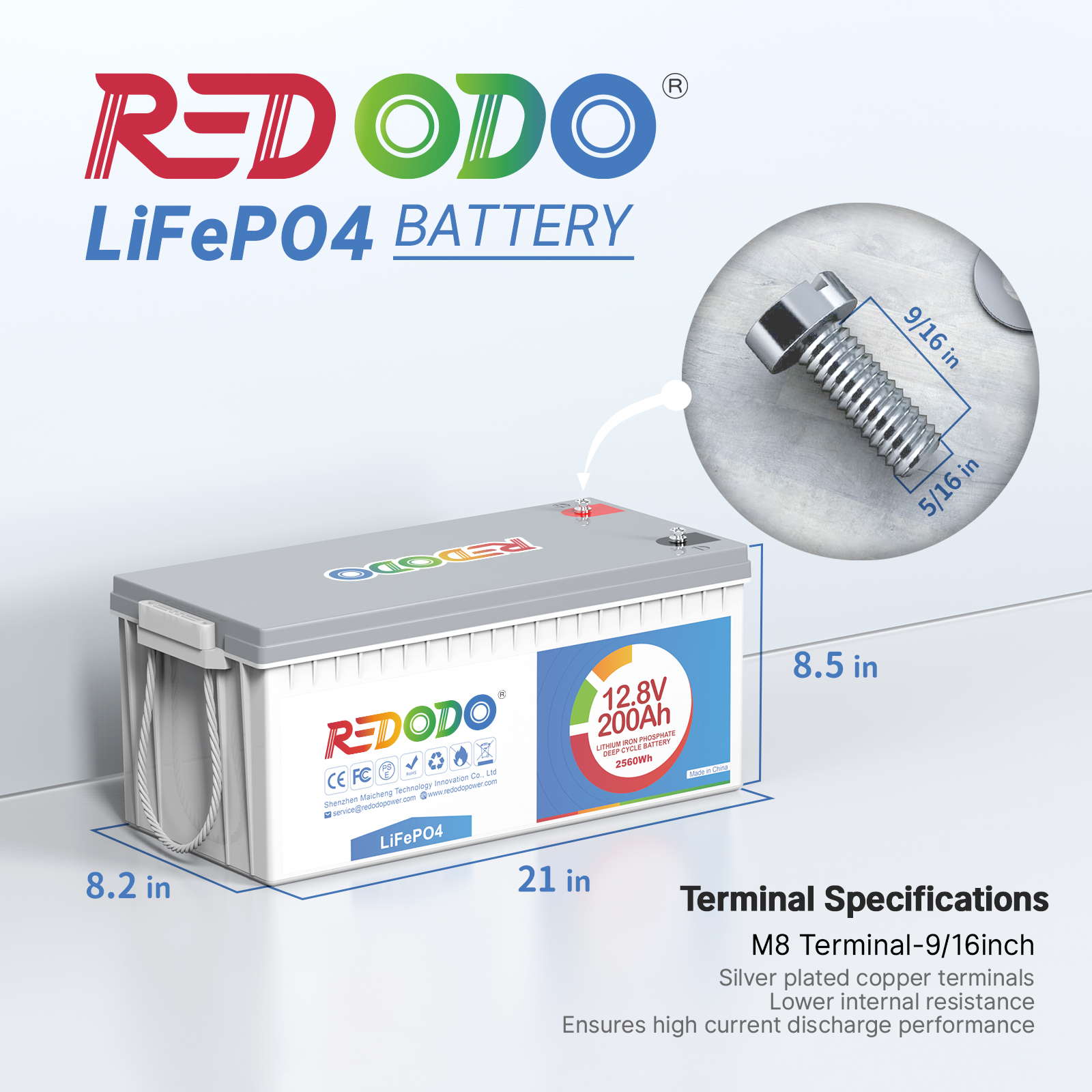 【Like New】Redodo 12V 200Ah LiFePO4 Battery | 2.56kWh & 1.28kW Redodo