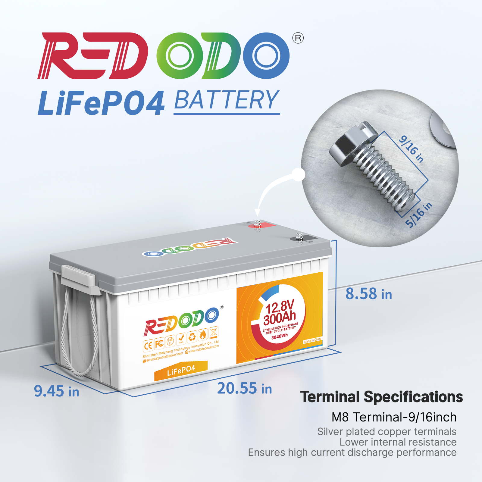 Redodo 12V 300Ah LiFePO4 Battery | 3.84kWh & 2.56kW Redodo