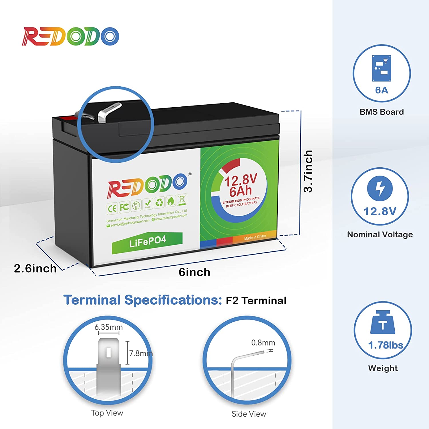 12V 6Ah lithium battery Redodo