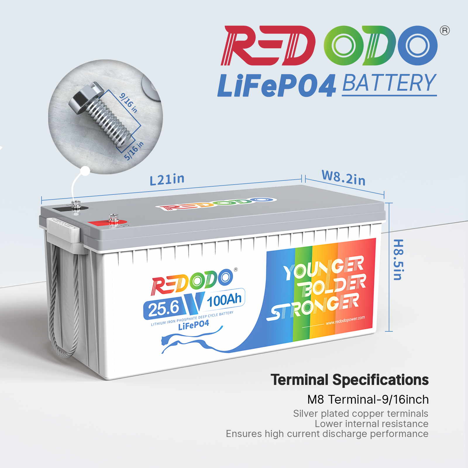 Redodo 24V 100Ah LiFePO4 Battery | 2.56kWh & 2.56kW Redodo Power